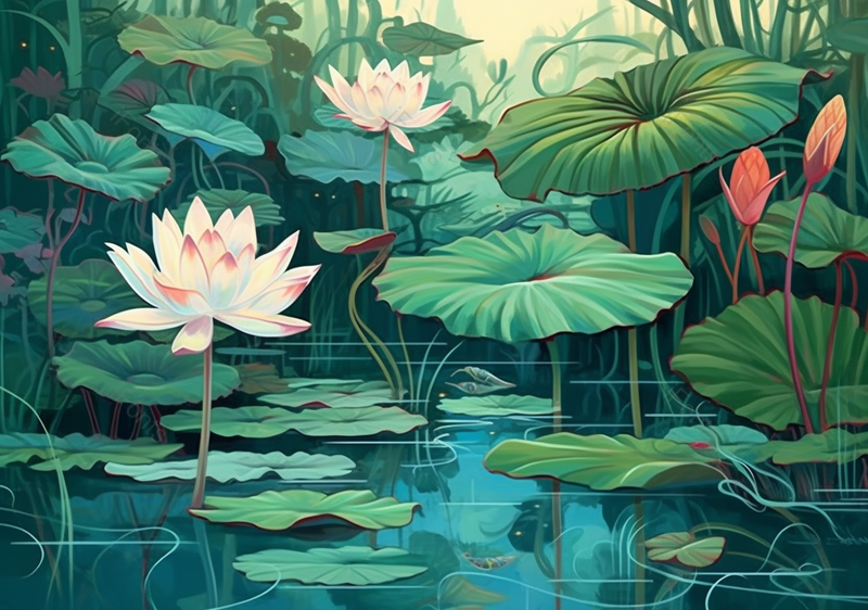 绿色池塘荷花植物,插画/手绘图,插画/手绘图库,插画/手绘图下载,插画/手绘